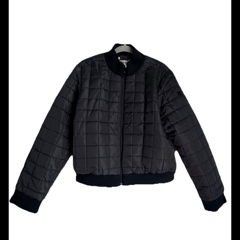 NICOLE MILLER Black Quilted Lightweight Puffer Bomber Jacket SZ 1X